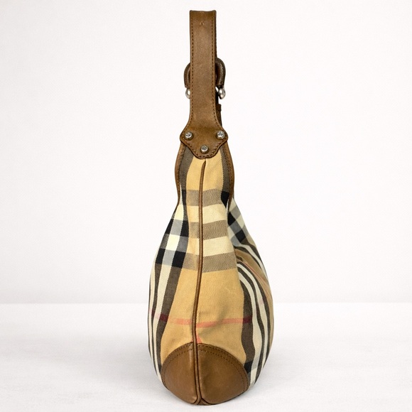 Burberry Brooke House Check Hobo Bag Tan Canvas Leather Trim - Picture 5 of 9